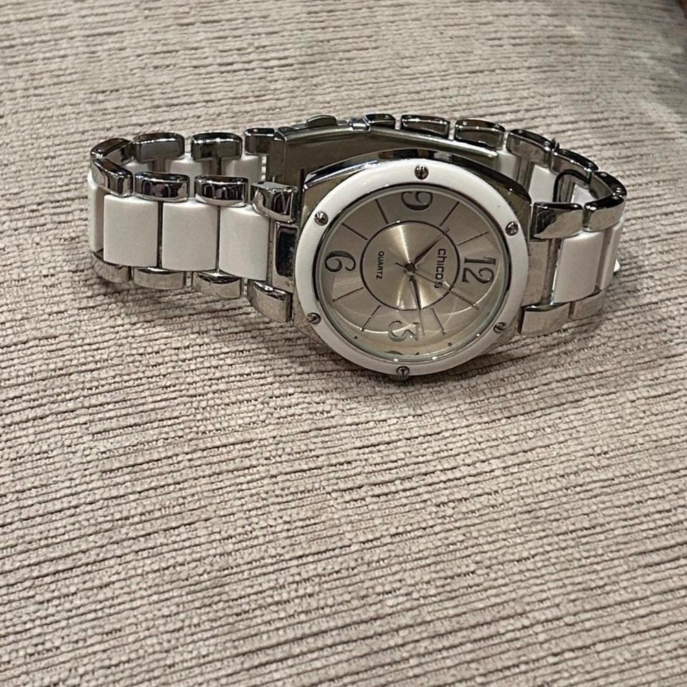 NWT Chico's silver watch with white accents - Picture 3 of 4